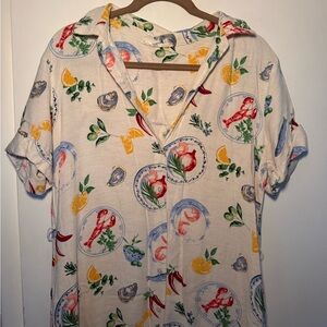 Casual linen dress with Seafood & Citrus Print